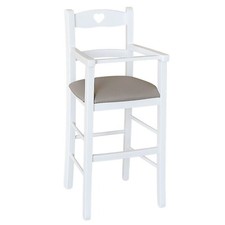 Chaise Haute Pour Bébé En Bois Blanc Avec Assise En Éco-Cuir Taupe