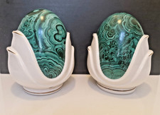Paire de pieds de lampe - "oeufs" en porcelaine  décor malachite en application