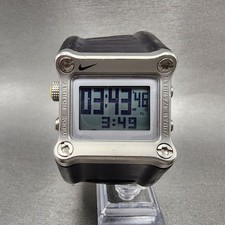 Nike Hammer Watch Men 40mm Digital Black Silver Rectangle WC0021 New Battery