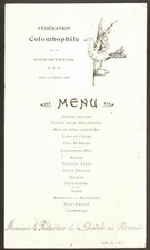 Menu. Colombophile Federation of the Lower Seine. Rouen. 1905