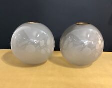 pair of antique glass globes for kerosene / oil lamps engraved decor 17 cm