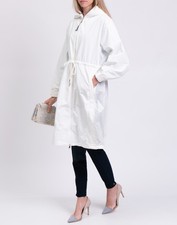 RRP€730 MONCLER Overcoat Size 2 / M White Logo Hooded Drawstring Waist