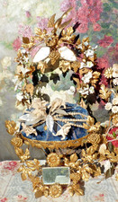 ANTIQUE Napoleon III/19TH CENTURY FABRIC WEDDING GLOBE AND CROWN TRIM