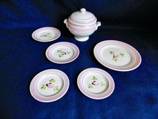 ÉLÉMENTS DE DINETTE ANCIENNE FAÏENCE FINE LUNÉVILLE DÉCOR PEINT MAIN - VERS 1900