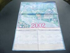 1 torchon ancien vintage en coton  calendrier 2002 le banc et les tourterelles