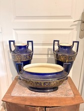 Vase Amphore Boch Keramis 1890 BFK Garniture Cheminé Sèvres Art Déci Bleu Doré