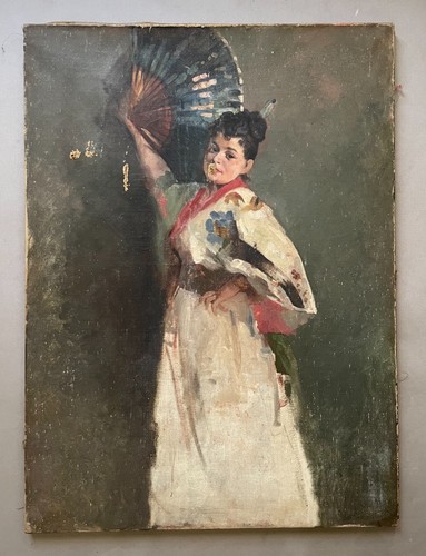 Femme éventail huile - l'éventail,,
