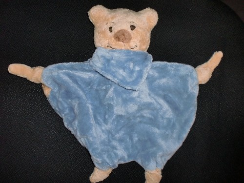 Doudou plat ours - plat, bleu