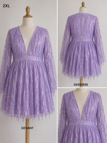 Robe courte sequins violette - robe,