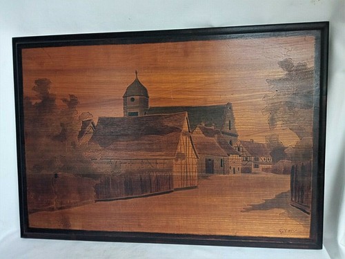 Tableau pyrogravé village - tableau,