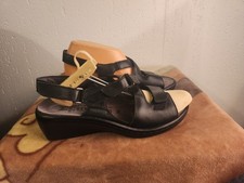 Mephisto Mobils Womens sz 39 Black Leather Strappy Slingback Wedge Sandals #46