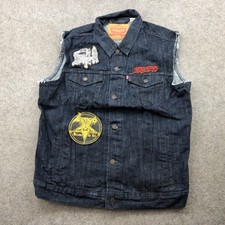Levis Denim Vest Mens Large Cut Off Indigo Dark Wash Heavy Metal Band Patches