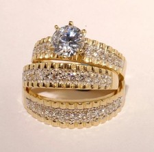 2 CT Rond Véritable Moissanite His Elle Mariage Trio Bague Parure 14K or Jaune