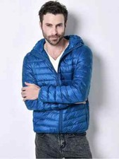 Blouson D'Aviateur Duvet Sport Sintetique Mode Homme Capuche Bleu 1 Chaud 1052