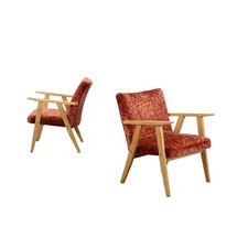 Paire de Fauteuils Hêtre Mousse Velour Italie Années 60