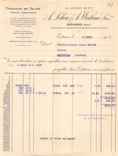 Facture 1937 leleu a - &,
