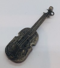 Ancien Orné Argent Sterling Violoncelle Instrument Miniature