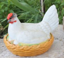 Large Porcelain Chicken on Basket Antique Large Continental Staffordshire