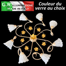 Plafonnier classique lustre ivoire or 8 lumières lampe verres au choix AUTUNNO