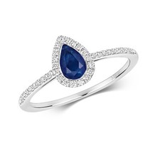 Bague Femme Pavage Or Blanc 9 k/carat et Diamant 0.15 Carat avec Saphir