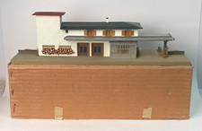 Vintage Faller HO 00 103 Wooden Train Station In Original Box 1950s Base Bowed