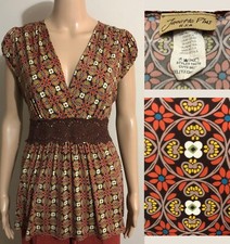 Vintage Janette Top Sz 1XL Retro Mod 70s Tunic Tie Back USA Made