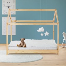 Lit d'enfant 140x70 cm en bois de pin massif naturel structure cabane lit simple