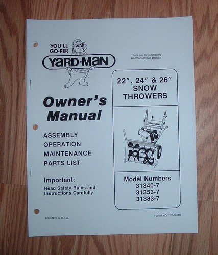 Yard man 31340 snow throwers - snow,