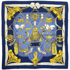 Hermes Carres 90 Silk Scarf Blue Multicolor ETRIERS Pattern