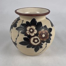 Vintage French Ciboure Pottery Vase Hand Painted Floral Signed R.F. Basque 4”