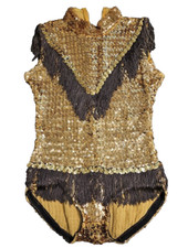 VTG majorette baton twirler sequin costume Prop Decor broken zipper gold brown