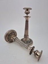 Paire De Bougeoirs Époque Restauration Bronze Argenté