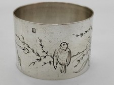 NAPKIN RING TOWEL RING BIRD & FLOWERS SOLID SILVER MINERVA VEYRAT 1838