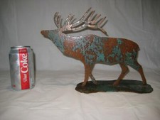 Large Bull Elk Plasma Cut Heavy Metal Table Top Art Sculpture ~ 13" X  9"  X 5"