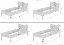 Lit sans métal en frêne naturel, lit simple avec sommier 90x200 hauteur variable