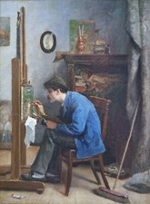 Painting workshop of the painter RINGEL Belgian realistic school 19th century
