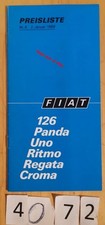 FIAT GAMME 126 PANDA UNO RITMO REGATA CROMA Prix Allemand 28 pages 01/1988