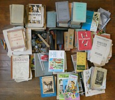Lot ancien écolier 19e, 20e. Livres manuels scolaires, tampons, plumiers, crayon