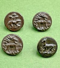 4 Antique Hunting Buttons Veneria Chien & Deer 17mm