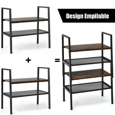 Lot de 2 Étagères Style Industrielle 2 Niveaux Bibliothèque Meuble De Rangement