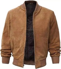 Veste en cuir daim marron pour homme en véritable peau d'agneau élégante...