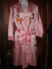 Vintage Oriental Asian Pink Satin Kimono Robe Dragon Embroidery Medium