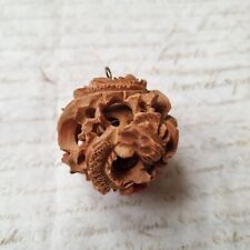 Boule De Canton Ancienne En Bois Sculpté Avec Dragons