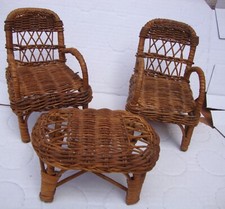 Vintage Rattan Doll Living Room Furniture 