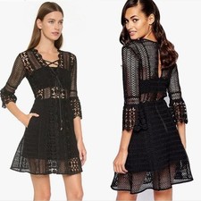 NWOT SELF PORTRAIT A LINE GUIPURE LACE MINI DRESS Black Sz 2
