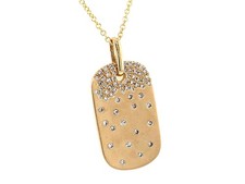 Pendentif Dog Tag En Or Jaune 18K Avec Diamant En Monture Flush Et Chaîne De 24"
