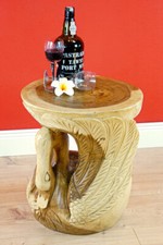 Table D'Appoint Acacia Cygne Sculpture Bois Massif Tabouret Déco Main Uniques