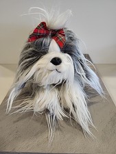 Yomiko Classic Shih Tzu Dog 12" Gray White Plush Stuffed Animal Russ Plaid Bow