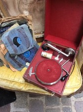 Jouet Ancien Petit Gramophone Phonographe Avec Disques Enfantins 78 Tours