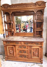 Antique Carved Sideboard Cellarette Buffet Cabinet Hutch Armoire c.1900 II